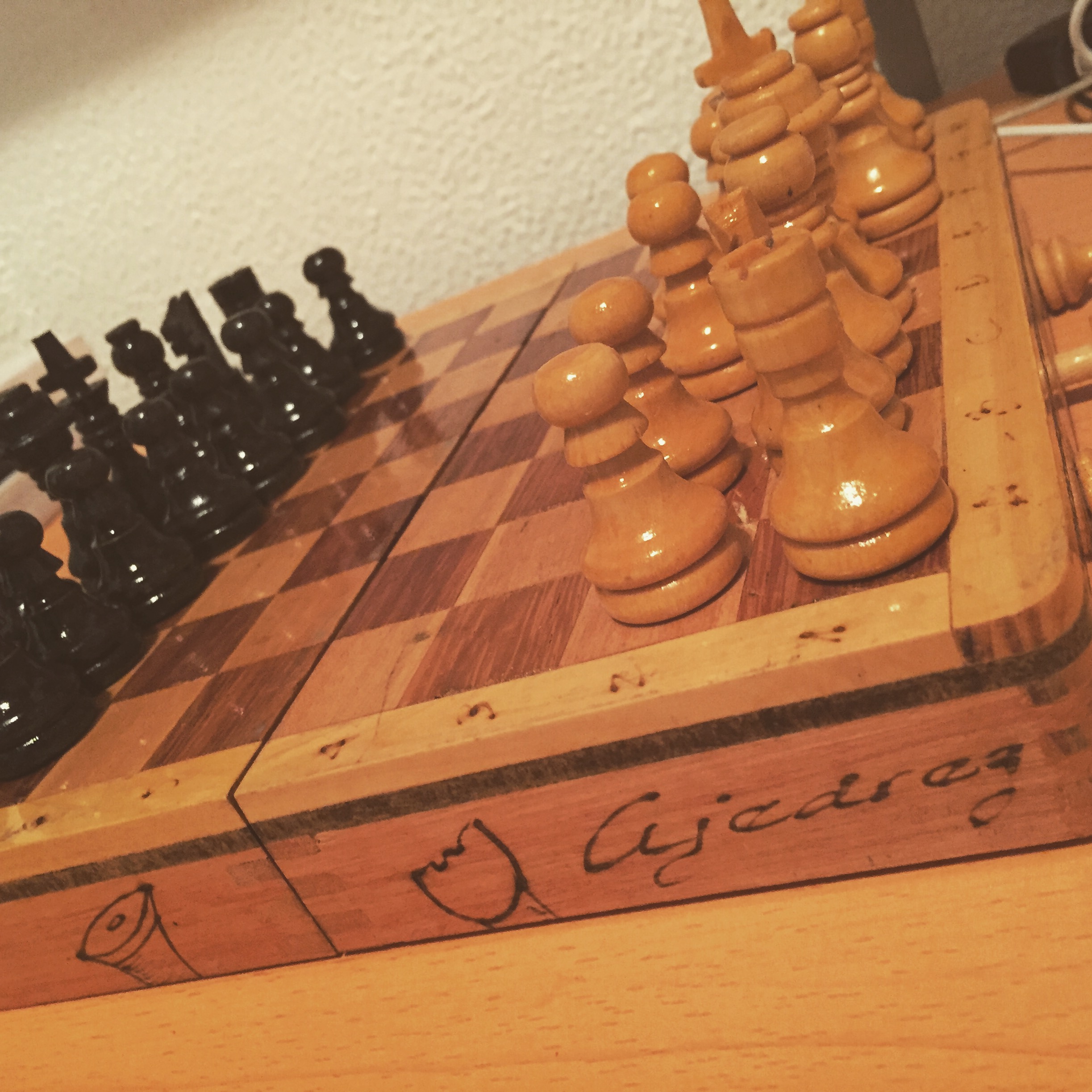 My classmate Mary was sweet enough to give me my very own chess set. It was very unexpected. This is my first chess set, and I'm so in love!