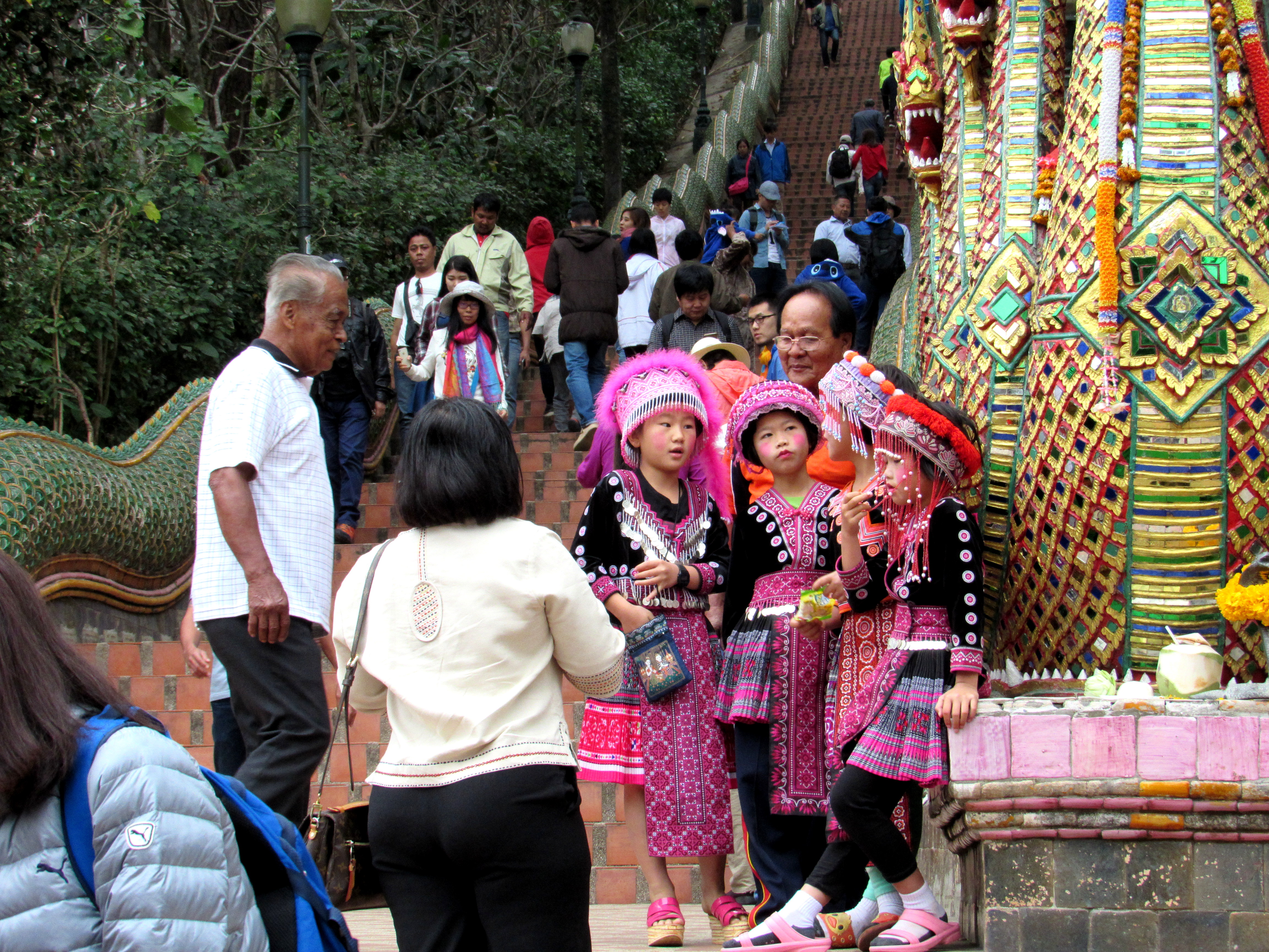 Little girls in Chiang Mai. Chiang Mai is a very popular city full of traditions with over 300 Buddhist Temples.