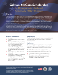 Gilman-McCain Scholarship for Undergraduate Children of Active Duty Military Personnel - one pager