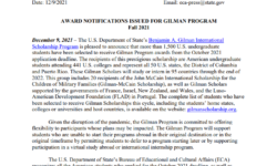 Award Notification Issued for Gilman Program Fall 2021